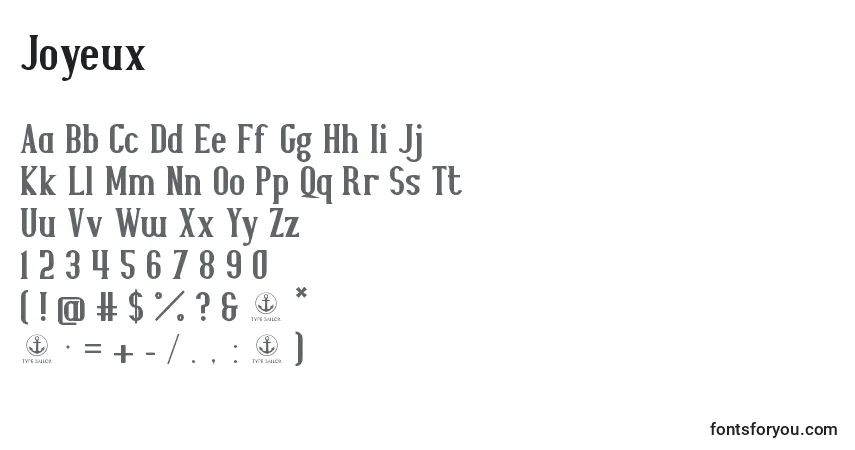 A fonte Joyeux – alfabeto, números, caracteres especiais