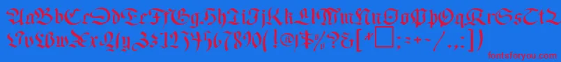 OldGermenDb Font – Red Fonts on Blue Background