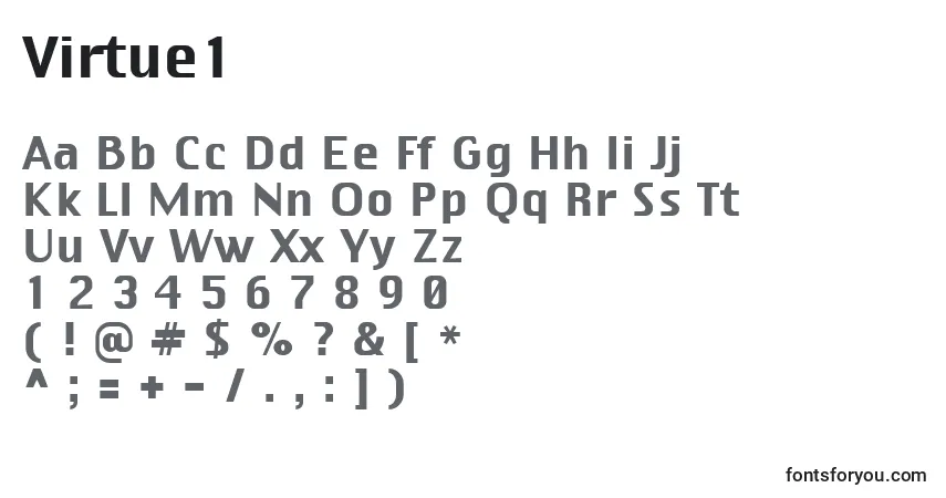Virtue1-fontti – aakkoset, numerot, erikoismerkit