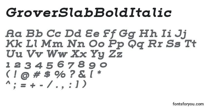 Шрифт GroverSlabBoldItalic – алфавит, цифры, специальные символы