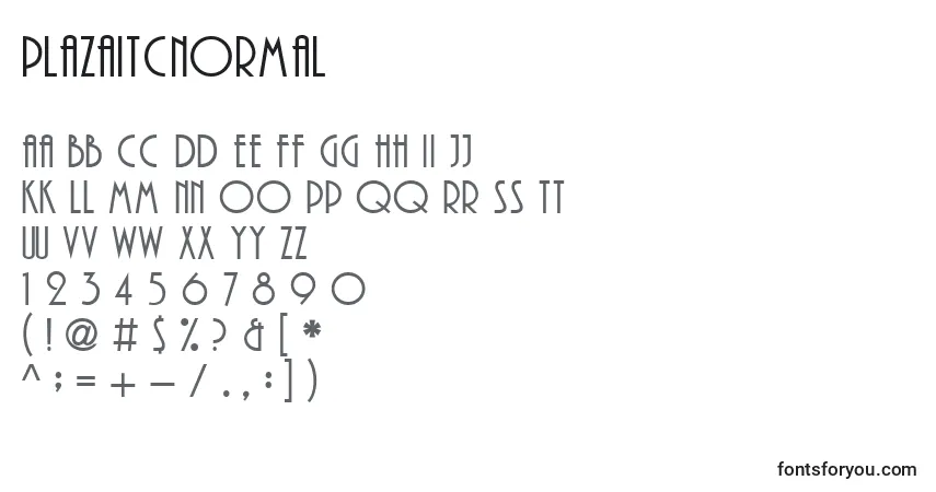 A fonte PlazaitcNormal – alfabeto, números, caracteres especiais