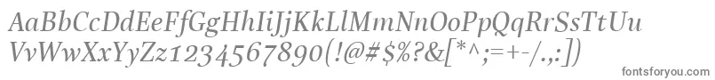 フォントLinotypeReallyMediumItalic – 白い背景に灰色の文字