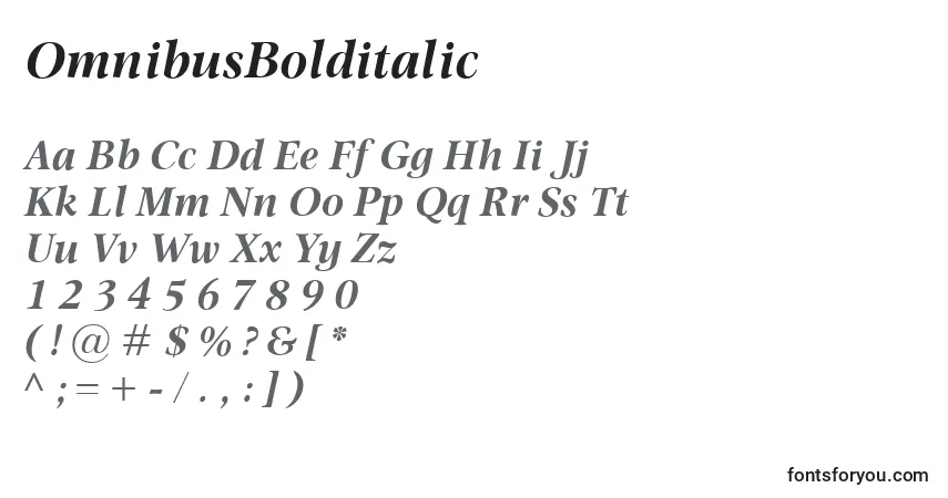 Шрифт OmnibusBolditalic – алфавит, цифры, специальные символы