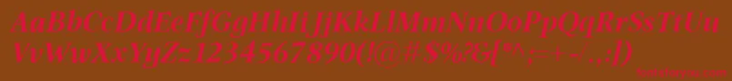 OmnibusBolditalic-Schriftart – Rote Schriften auf braunem Hintergrund