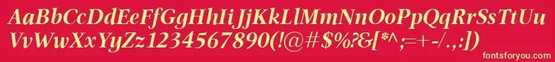 OmnibusBolditalic-Schriftart – Gelbe Schriften auf rotem Hintergrund