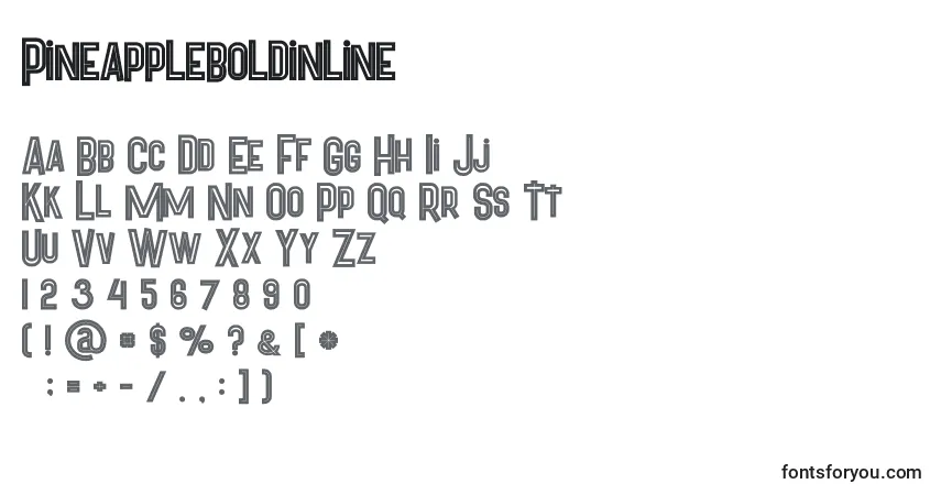 Шрифт Pineappleboldinline – алфавит, цифры, специальные символы