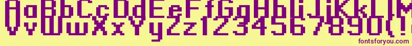 Standard0966-fontti – violetit fontit keltaisella taustalla