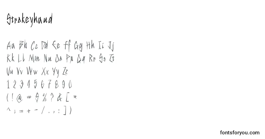 Czcionka Strokeyhand – alfabet, cyfry, specjalne znaki