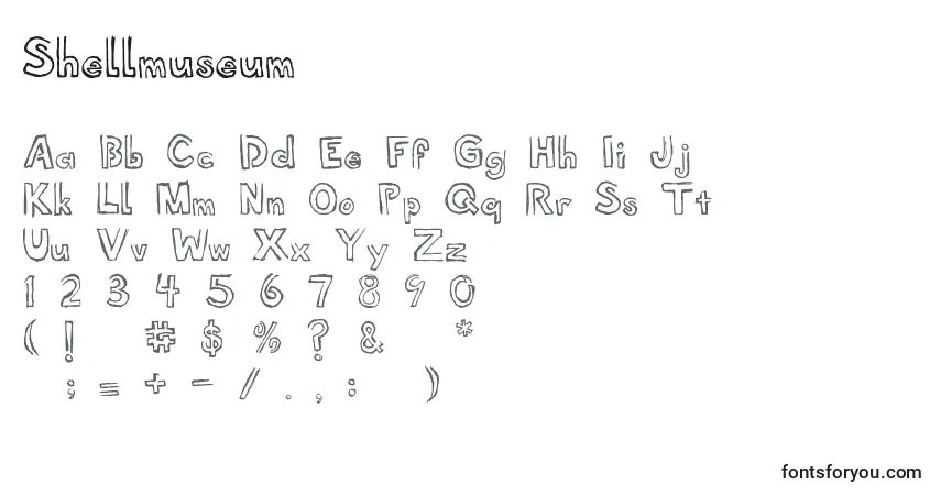 Czcionka Shellmuseum – alfabet, cyfry, specjalne znaki