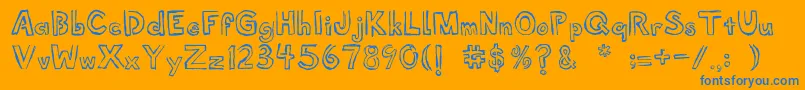 Shellmuseum-Schriftart – Blaue Schriften auf orangefarbenem Hintergrund