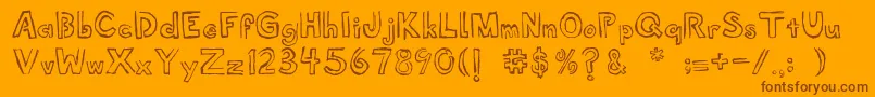 Shellmuseum-Schriftart – Braune Schriften auf orangefarbenem Hintergrund
