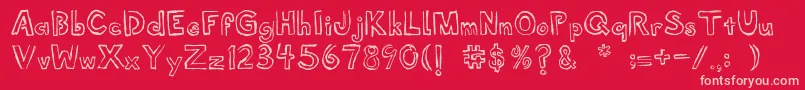 Shellmuseum-Schriftart – Rosa Schriften auf rotem Hintergrund