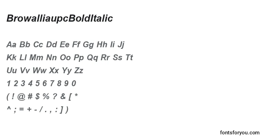 A fonte BrowalliaupcBoldItalic – alfabeto, números, caracteres especiais