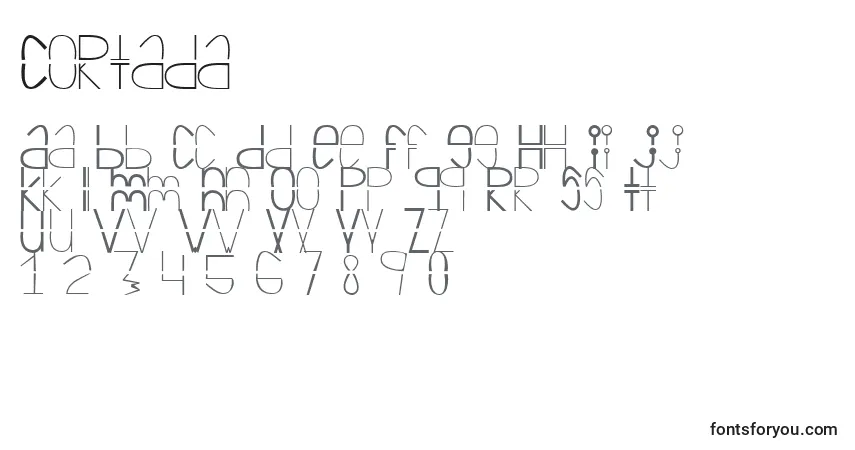 Czcionka Cortada – alfabet, cyfry, specjalne znaki