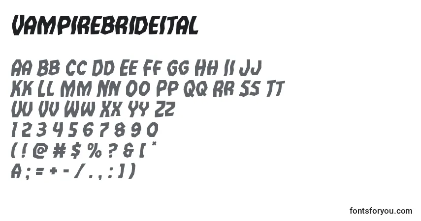 Czcionka Vampirebrideital – alfabet, cyfry, specjalne znaki