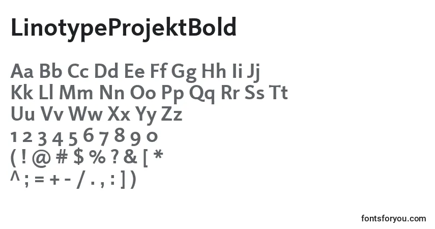 Czcionka LinotypeProjektBold – alfabet, cyfry, specjalne znaki