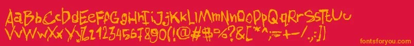 AmazhandFirstHard-Schriftart – Orangefarbene Schriften auf rotem Hintergrund