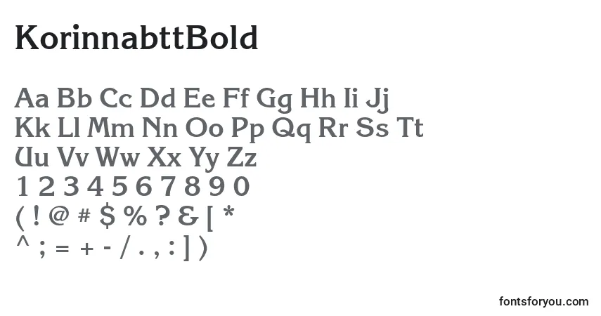 A fonte KorinnabttBold – alfabeto, números, caracteres especiais