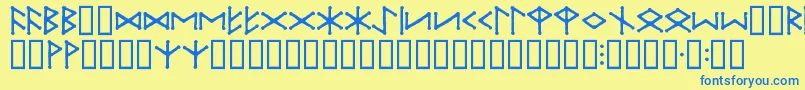 フォントIceEggFutharkRegular – 青い文字が黄色の背景にあります。