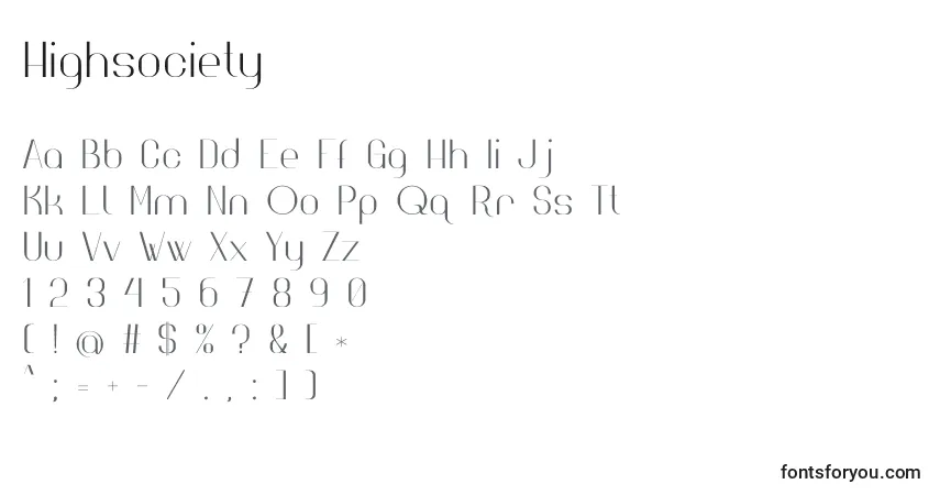 Шрифт Highsociety – алфавит, цифры, специальные символы