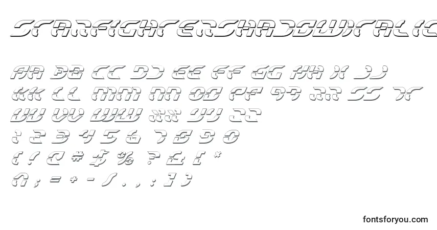 Шрифт StarfighterShadowItalic – алфавит, цифры, специальные символы