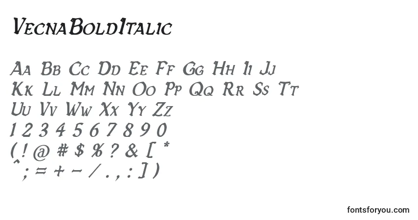VecnaBoldItalicフォント–アルファベット、数字、特殊文字