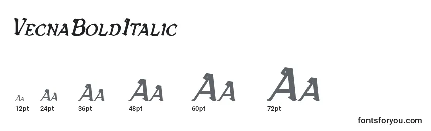 Размеры шрифта VecnaBoldItalic