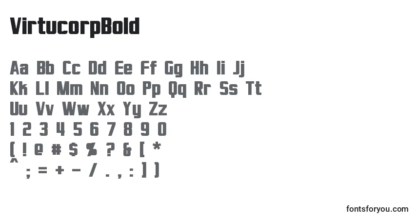 A fonte VirtucorpBold – alfabeto, números, caracteres especiais