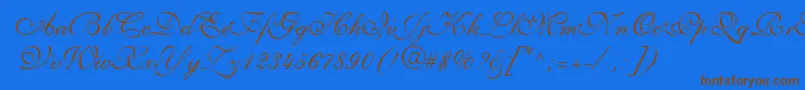 フォントPenTweaksThreeSsi – 茶色の文字が青い背景にあります。