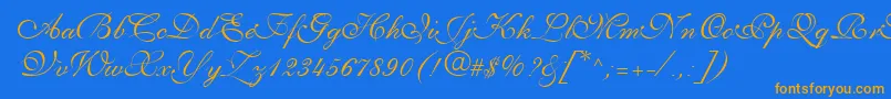 PenTweaksThreeSsi-fontti – oranssit fontit sinisellä taustalla