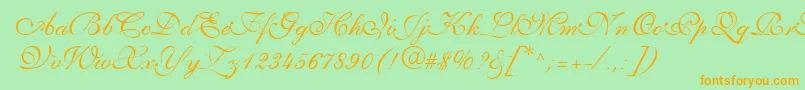 PenTweaksThreeSsi-Schriftart – Orangefarbene Schriften auf grünem Hintergrund