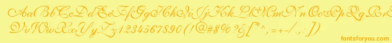 PenTweaksThreeSsi-Schriftart – Orangefarbene Schriften auf gelbem Hintergrund
