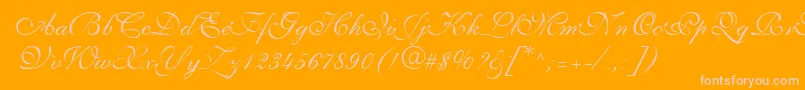 PenTweaksThreeSsi-fontti – vaaleanpunaiset fontit oranssilla taustalla