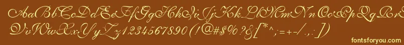 PenTweaksThreeSsi-fontti – keltaiset fontit ruskealla taustalla