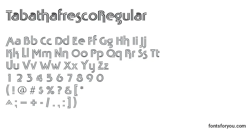 Czcionka TabathafrescoRegular – alfabet, cyfry, specjalne znaki