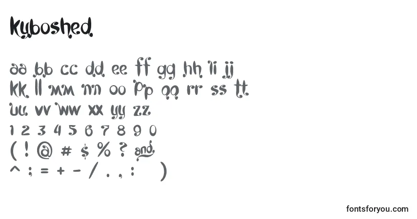 Czcionka Kyboshed – alfabet, cyfry, specjalne znaki