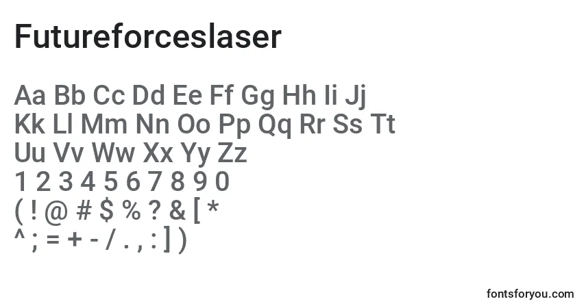 Czcionka Futureforceslaser – alfabet, cyfry, specjalne znaki