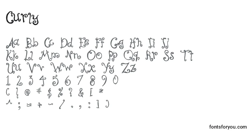 Czcionka Curly – alfabet, cyfry, specjalne znaki