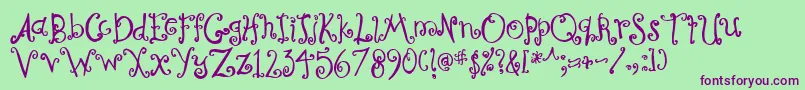Curly-Schriftart – Violette Schriften auf grünem Hintergrund