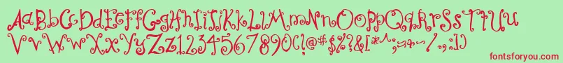 Curly-Schriftart – Rote Schriften auf grünem Hintergrund