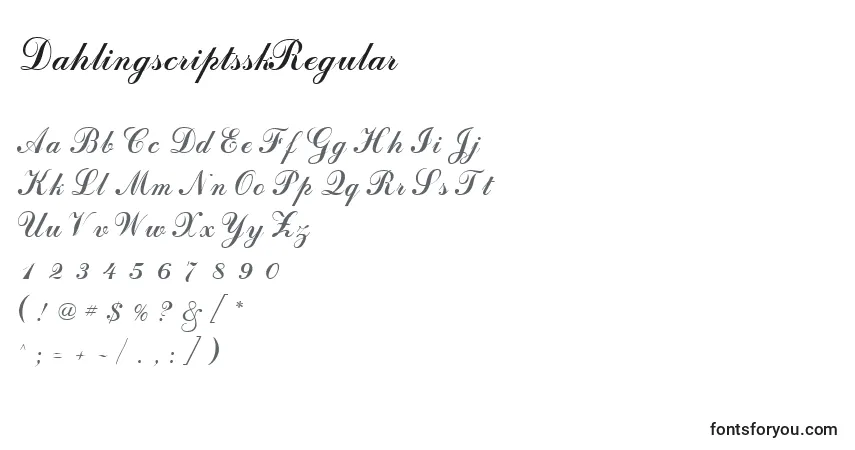 Schriftart DahlingscriptsskRegular – Alphabet, Zahlen, spezielle Symbole