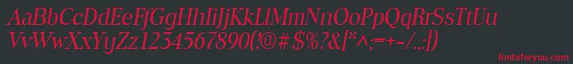 フォントToledoItalic – 黒い背景に赤い文字