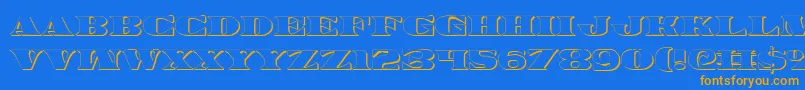 フォントLegalv23D – オレンジ色の文字が青い背景にあります。