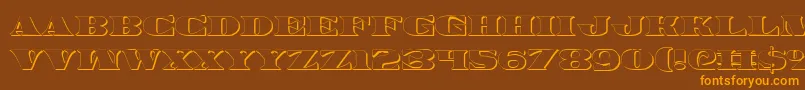 Legalv23D-fontti – oranssit fontit ruskealla taustalla