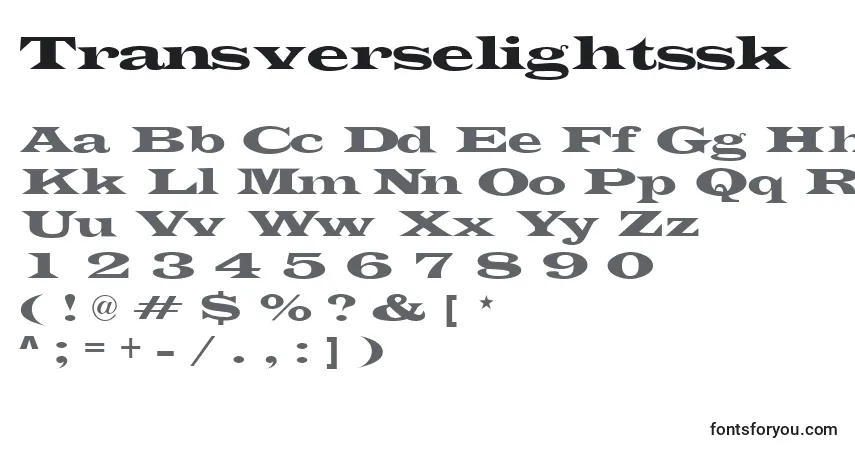 Transverselightssk-fontti – aakkoset, numerot, erikoismerkit