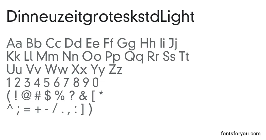 A fonte DinneuzeitgroteskstdLight – alfabeto, números, caracteres especiais