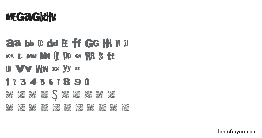 A fonte Megagothic – alfabeto, números, caracteres especiais