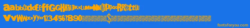 Megagothic-Schriftart – Orangefarbene Schriften auf blauem Hintergrund