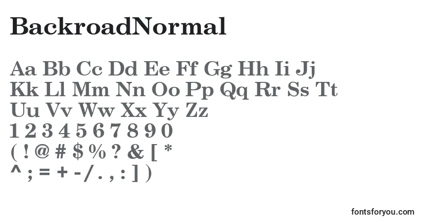 A fonte BackroadNormal – alfabeto, números, caracteres especiais