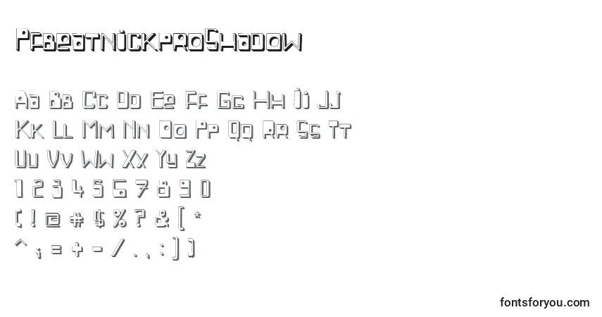 Czcionka PfbeatnickproShadow – alfabet, cyfry, specjalne znaki
